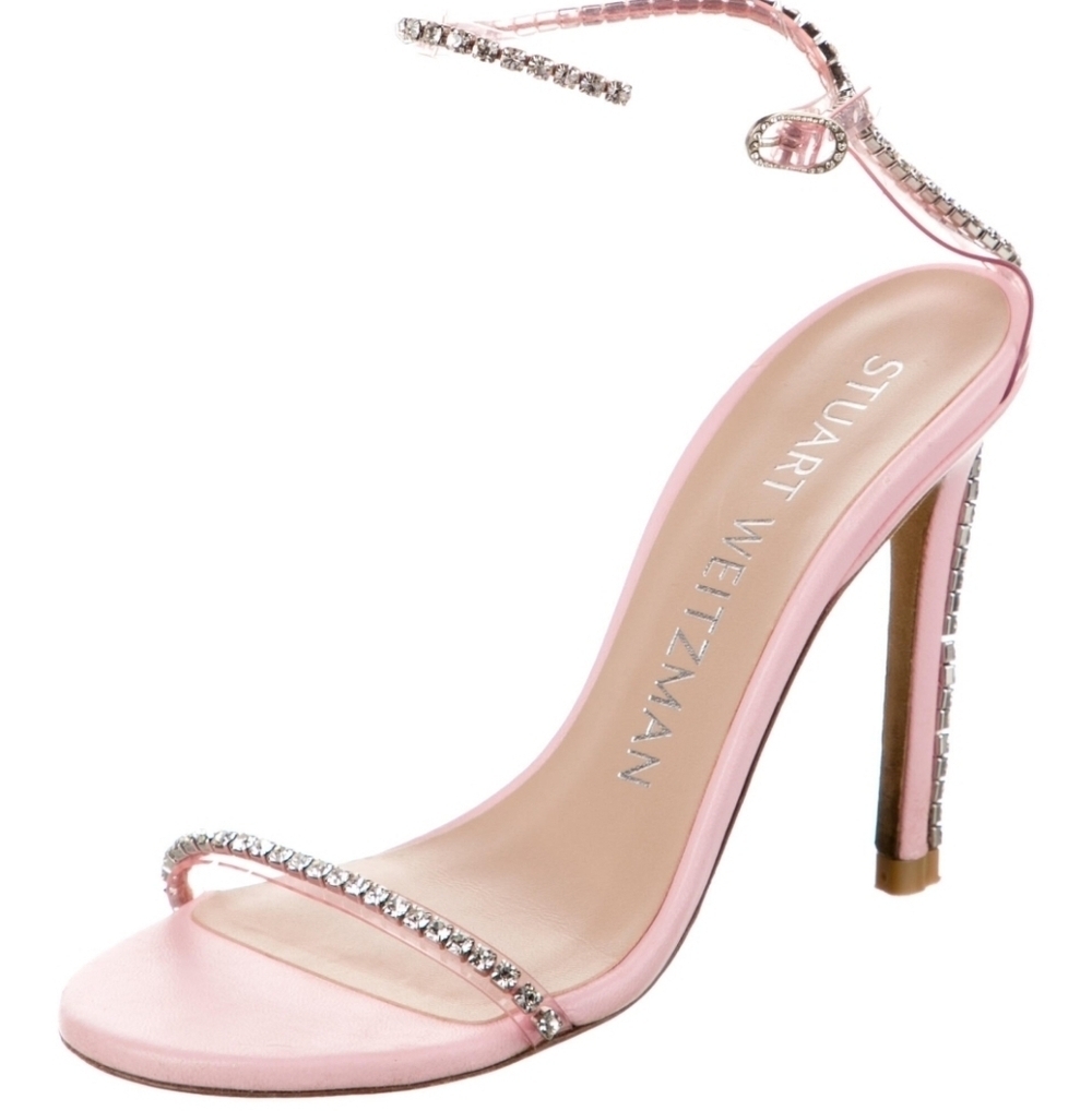 New Stuart Weitzman Nudistglam 110MM Embellished Strap Light Pink Sandals Size 9 - Picture 4 of 10